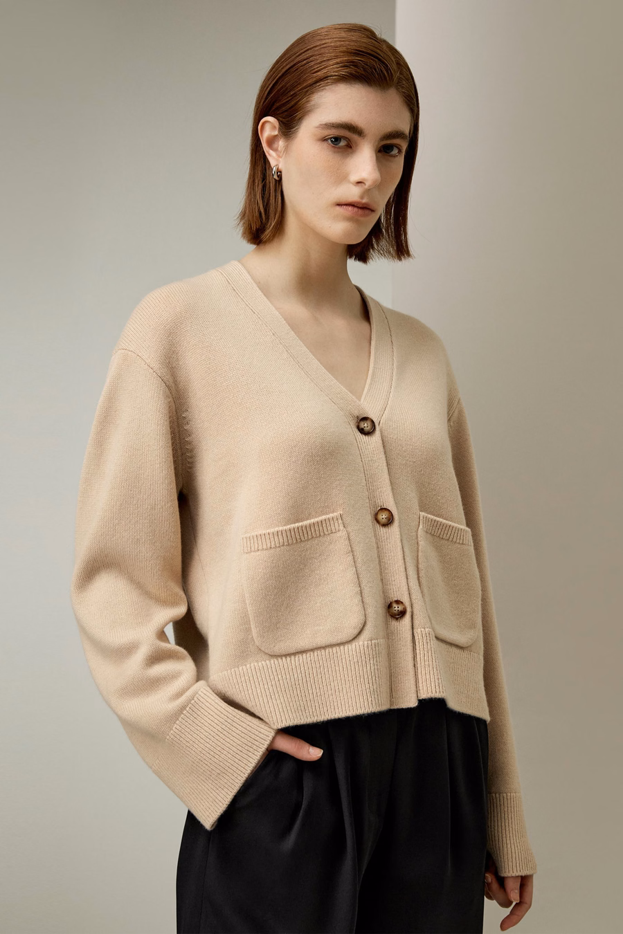 Gekürzter Kaschmir-Woll-Mix-Cardigan