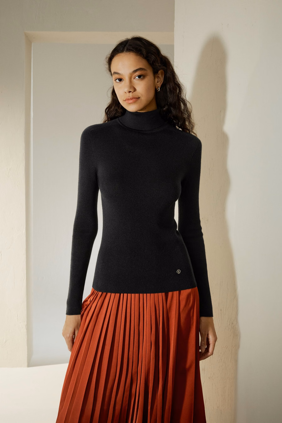 Nahtloser Seiden-Kaschmir-Mix-Rollkragenpullover