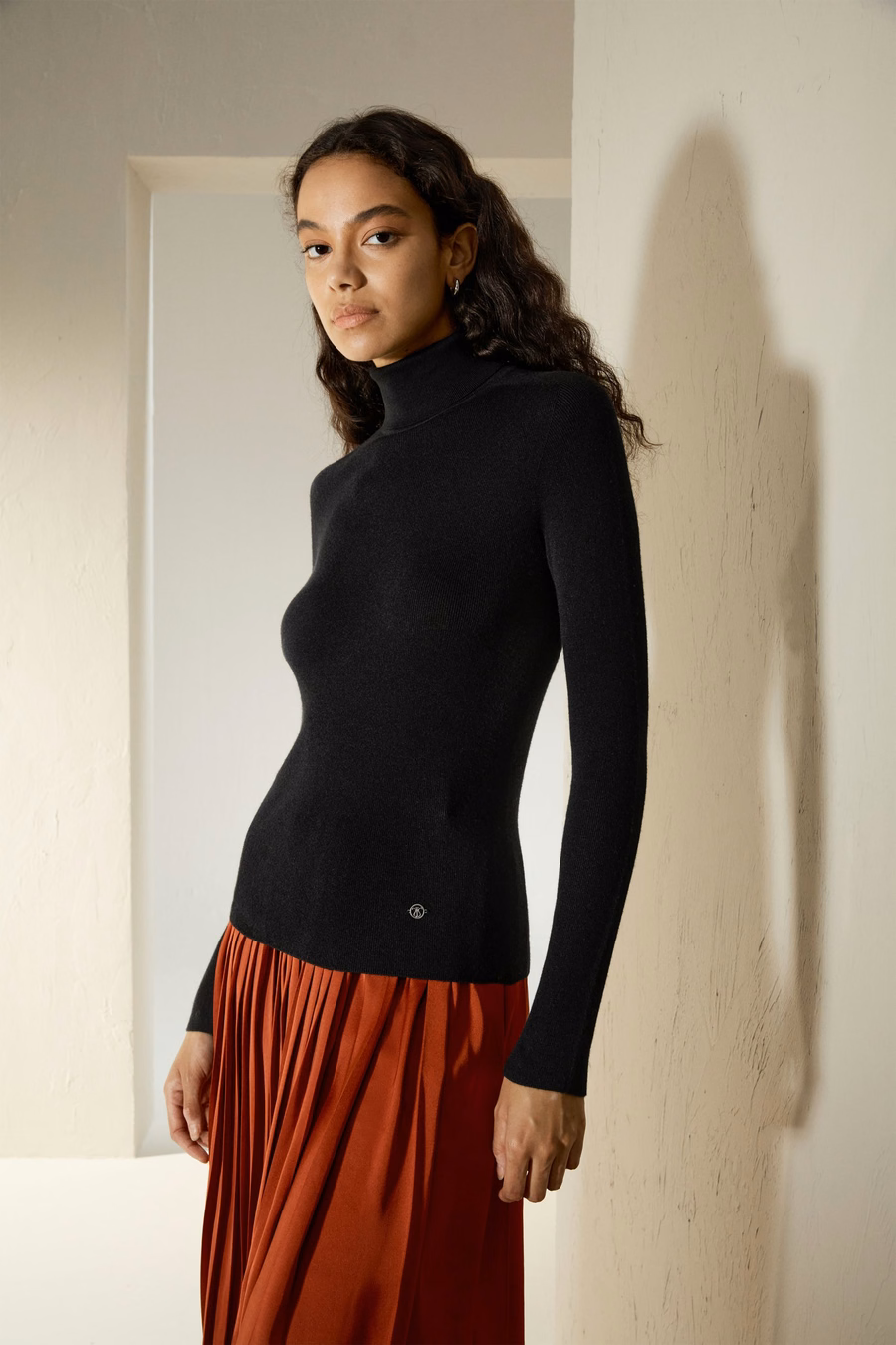 Nahtloser Seiden-Kaschmir-Mix-Rollkragenpullover
