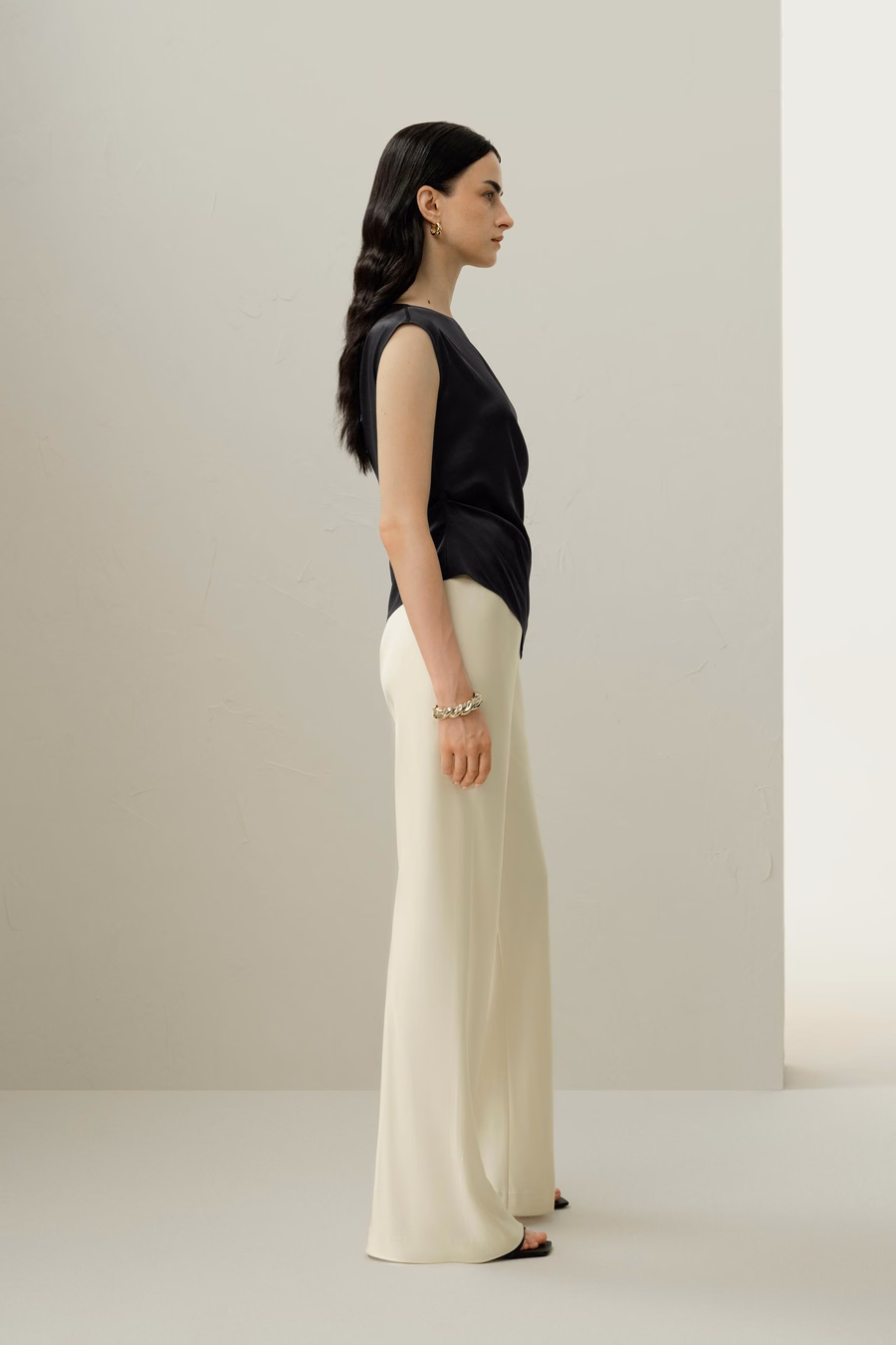Stretch Charmeuse Asymmetrisches Top