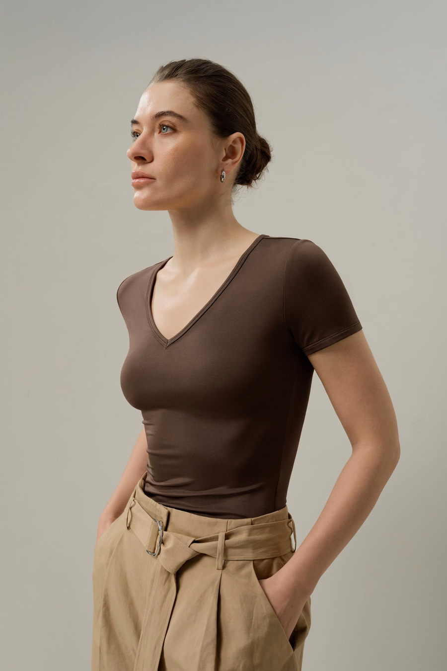 Seidenbrise Jersey V-Ausschnitt T-Shirt