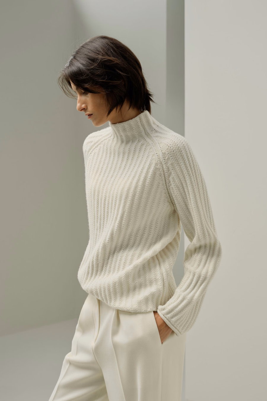Pointelle Mock Neck Sweater