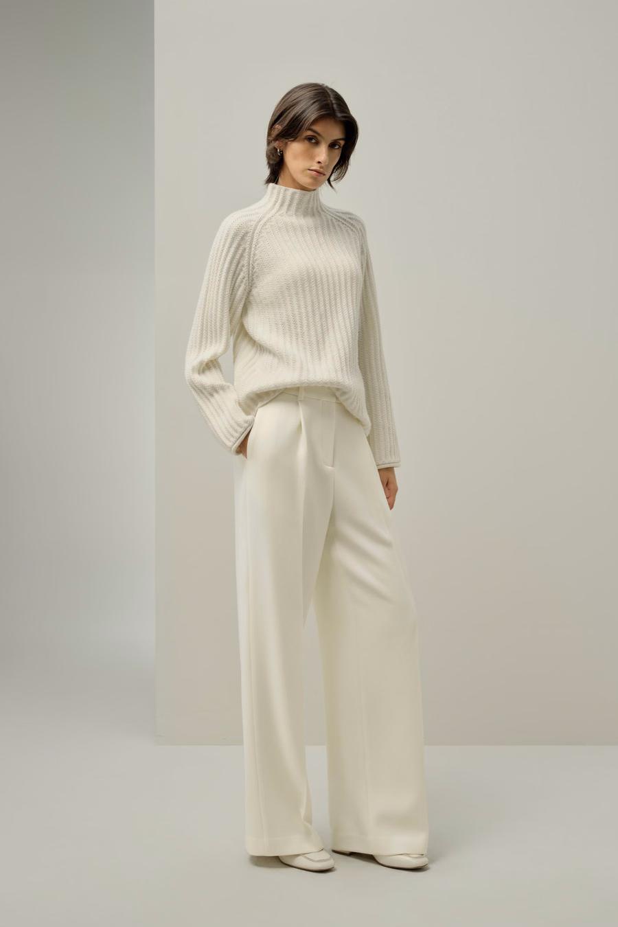 Pointelle Mock Neck Sweater