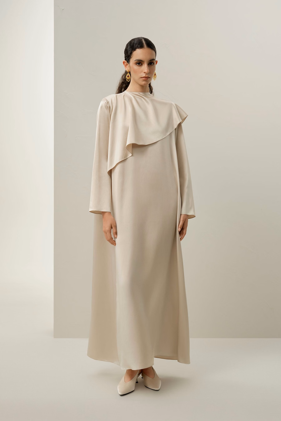 Seiden-Chambray Asymmetrisches Maxikleid