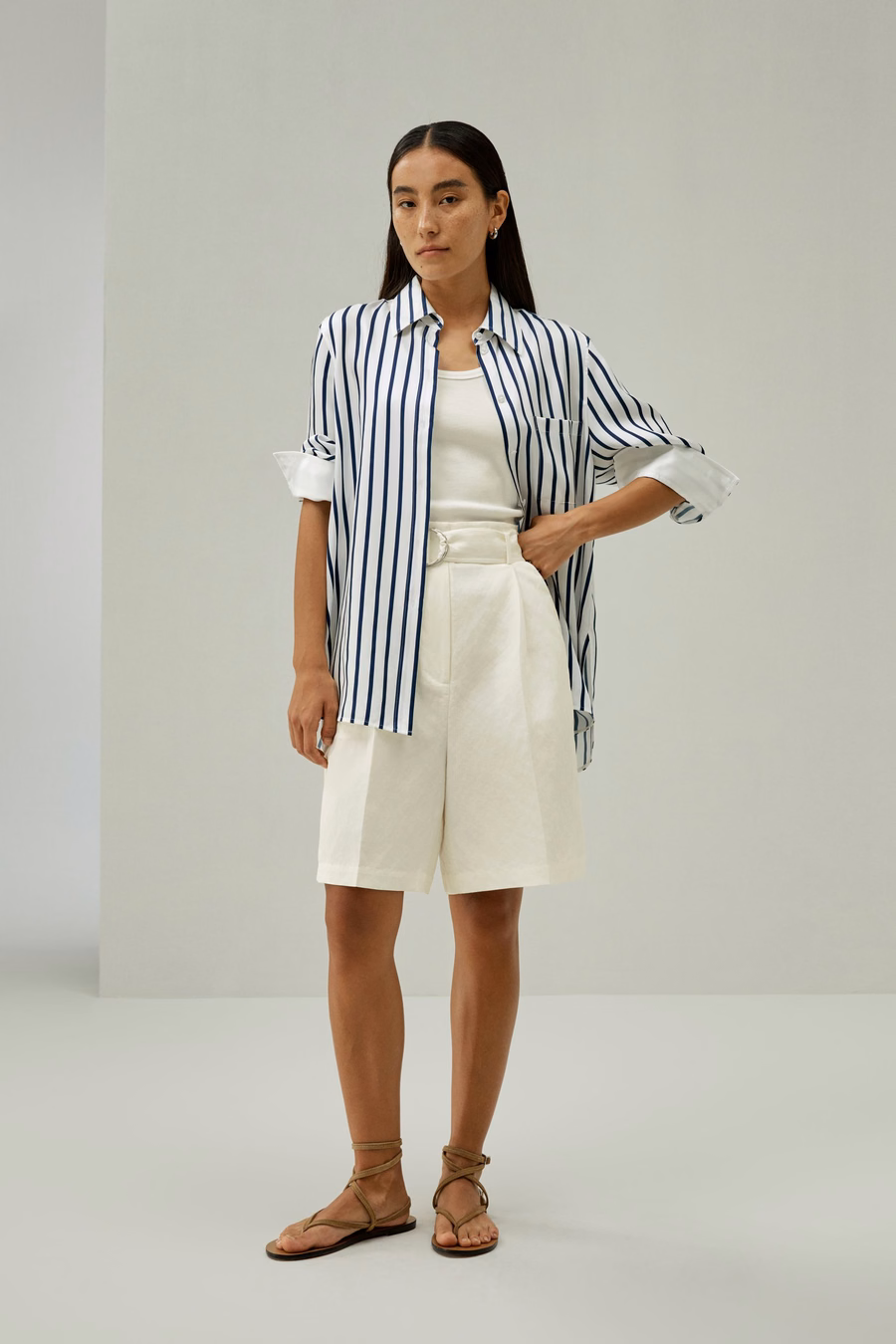 Oversized Palma Streifen Seidenhemd