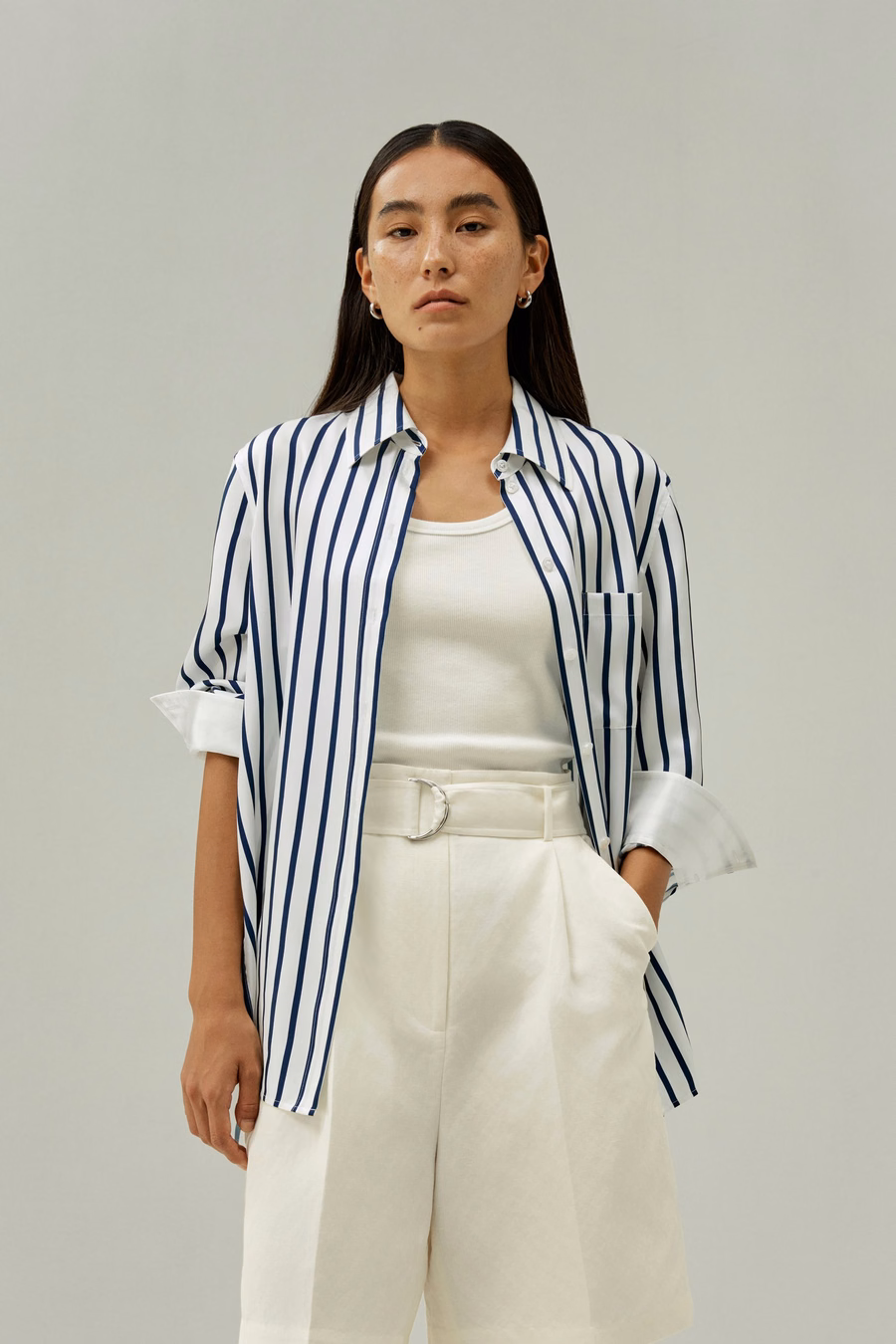 Oversized Palma Streifen Seidenhemd