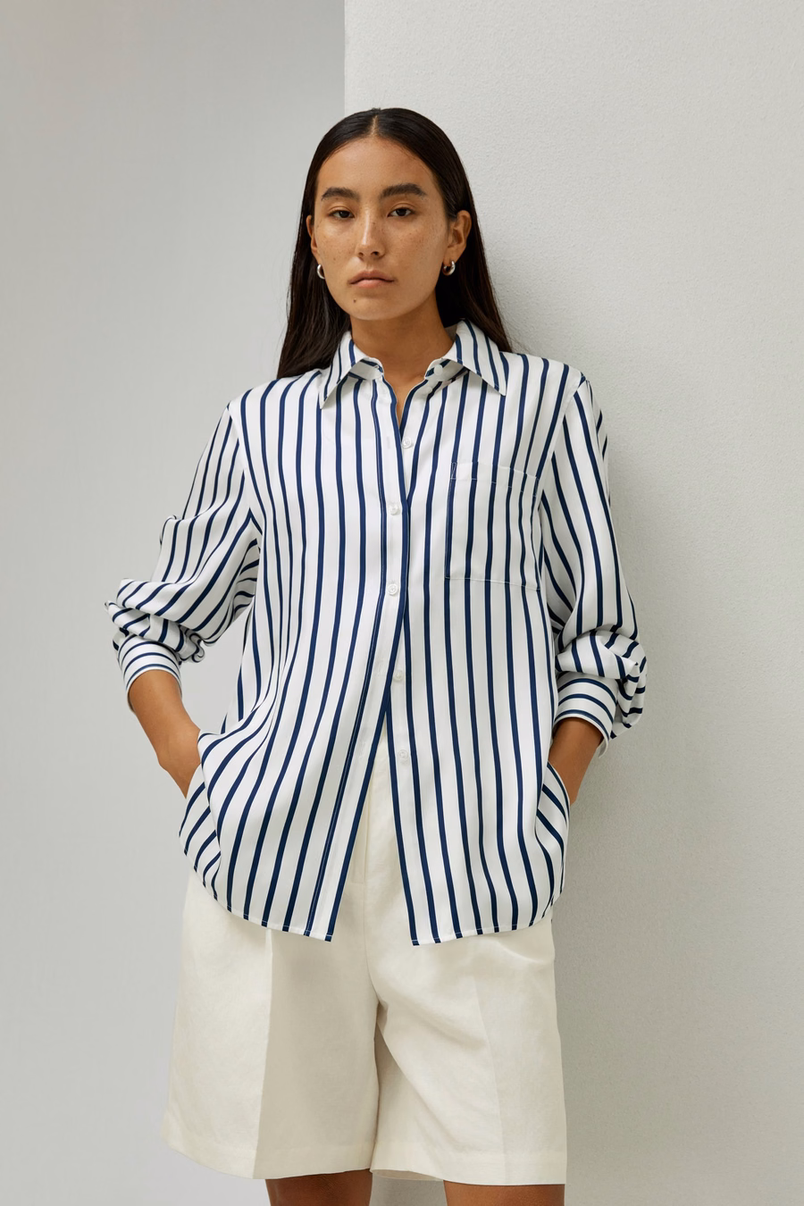 Oversized Palma Streifen Seidenhemd