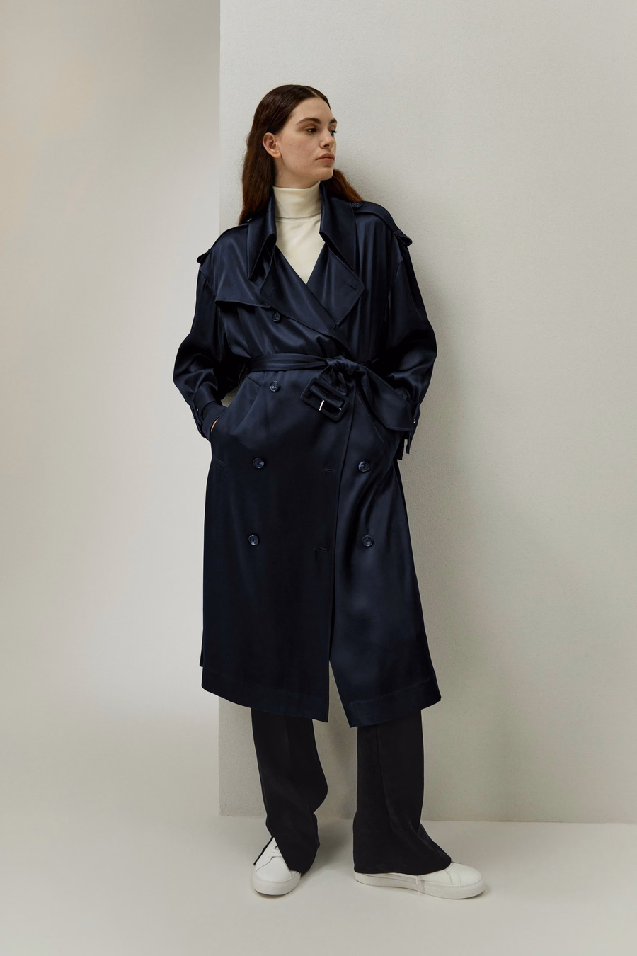 Übergroßer Seiden-Trenchcoat