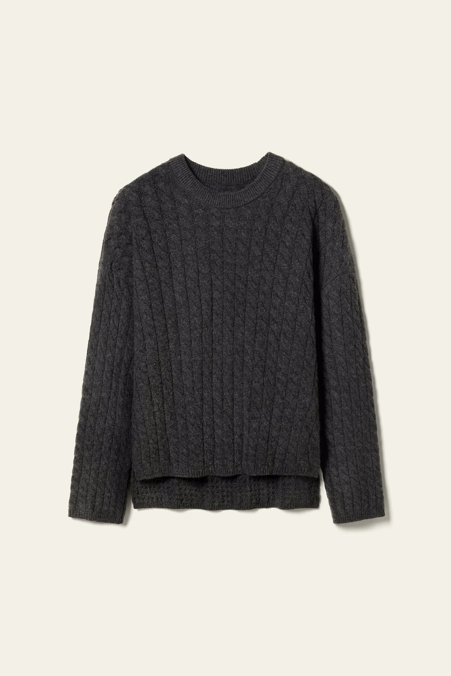 Rundhals Kabelstrick-Kaschmir-Pullover