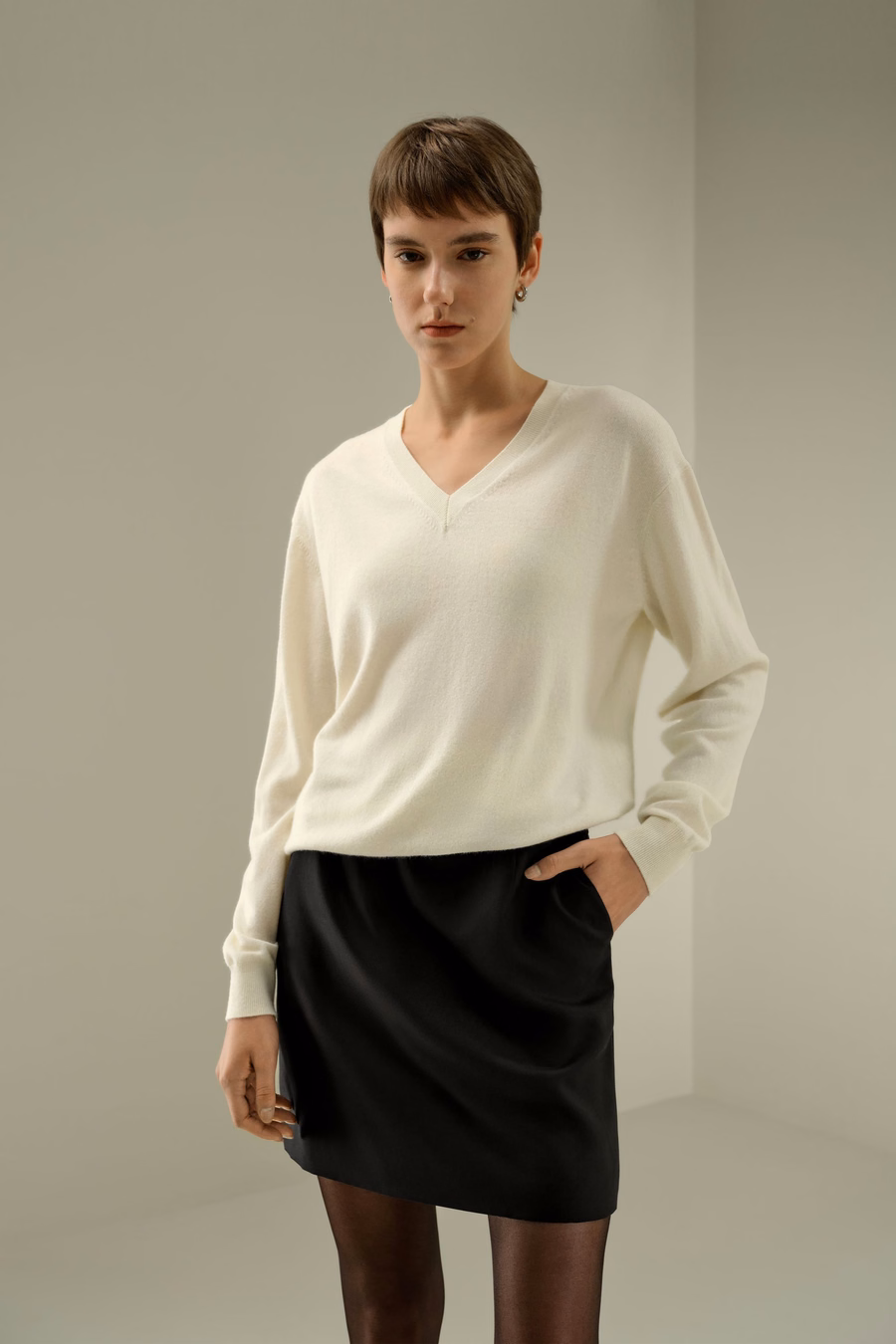 V-Ausschnitt Baby Kaschmir Pullover