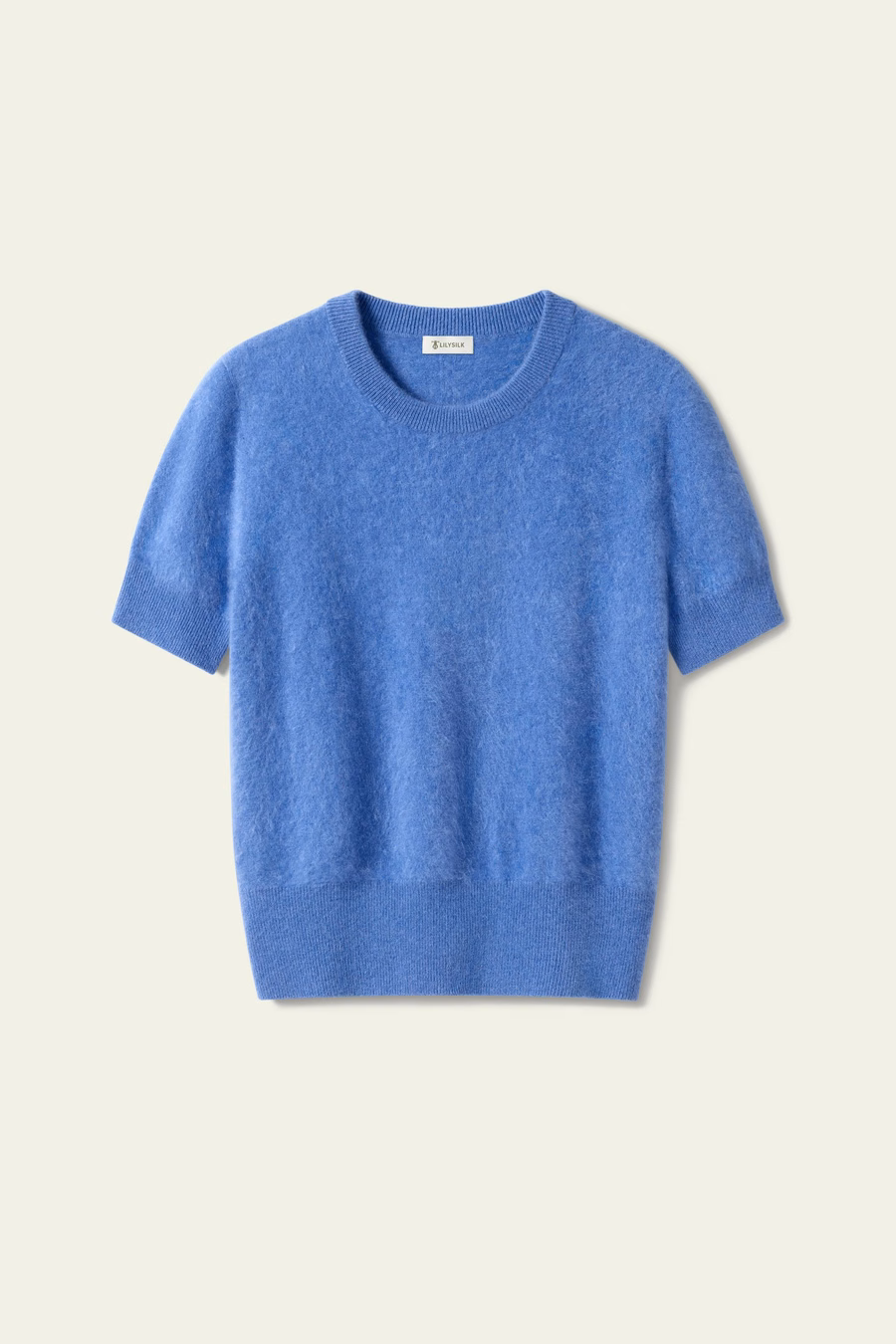 Gebürsteter Kaschmir-Pullover mit kurzen Ärmeln