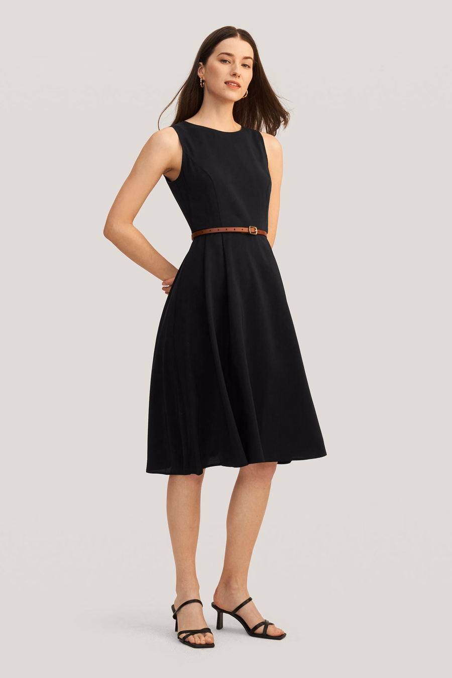 Vintage Rundhalsausschnitt Seidenkleid