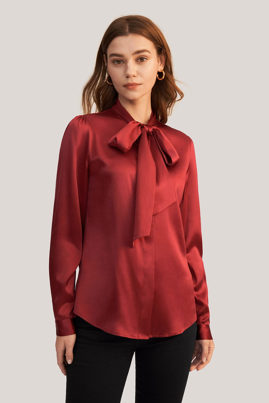 Frauen Fliegenkragen Seidenbluse