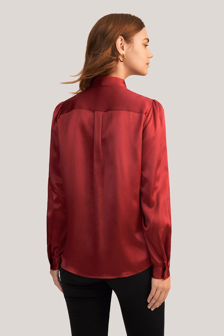 Frauen Fliegenkragen Seidenbluse