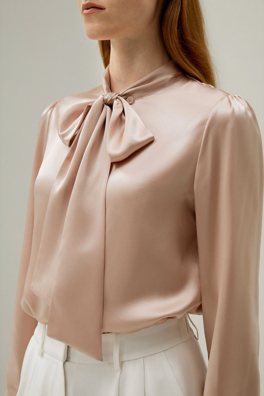 Frauen Fliegenkragen Seidenbluse