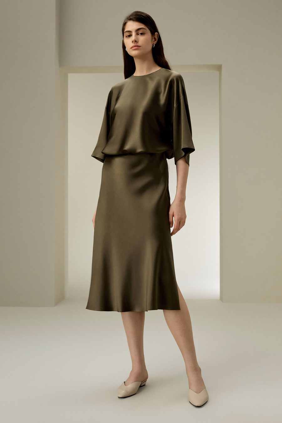 Bias-cut Silk Midi Skirt