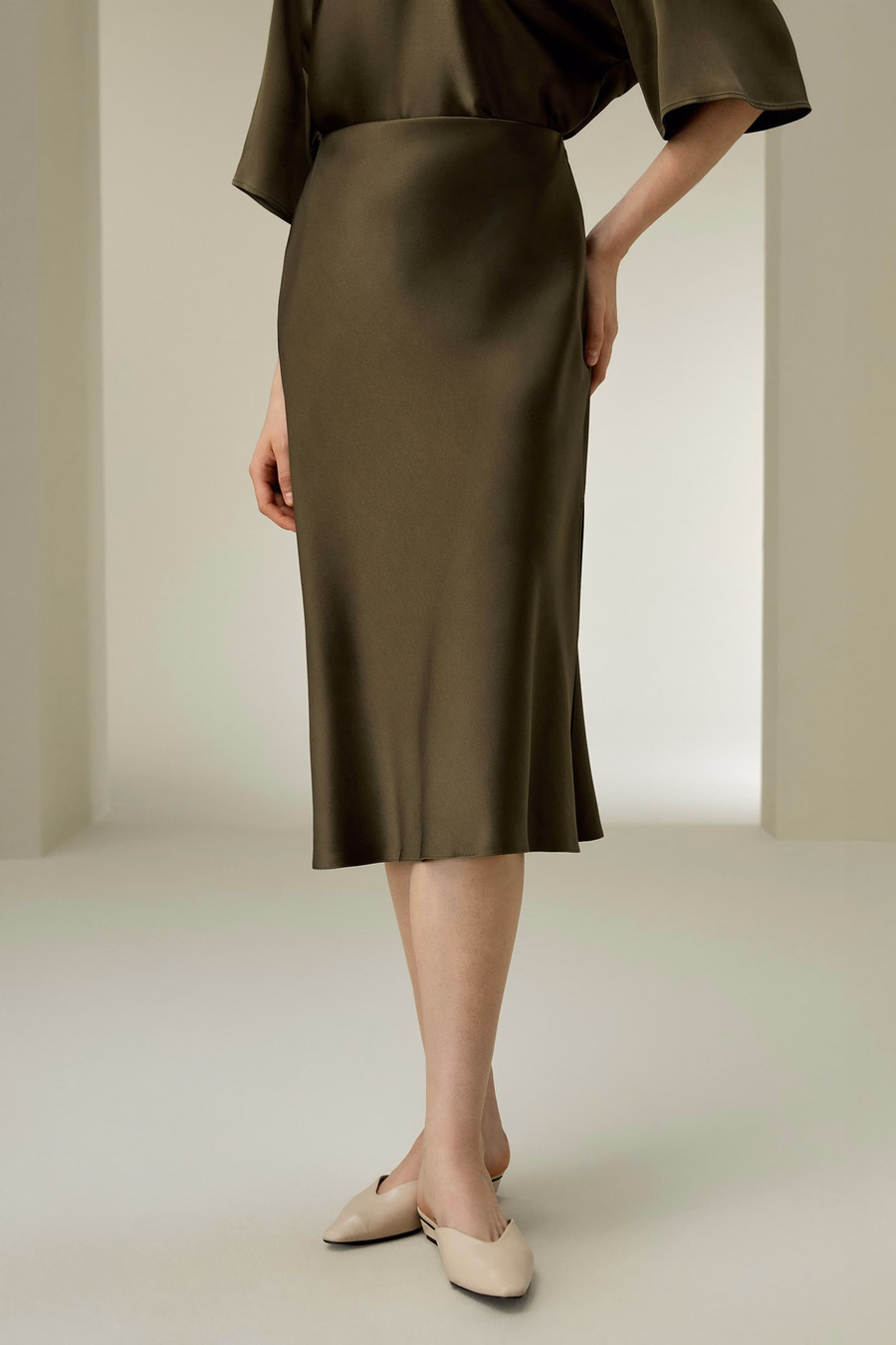 Bias-cut Silk Midi Skirt