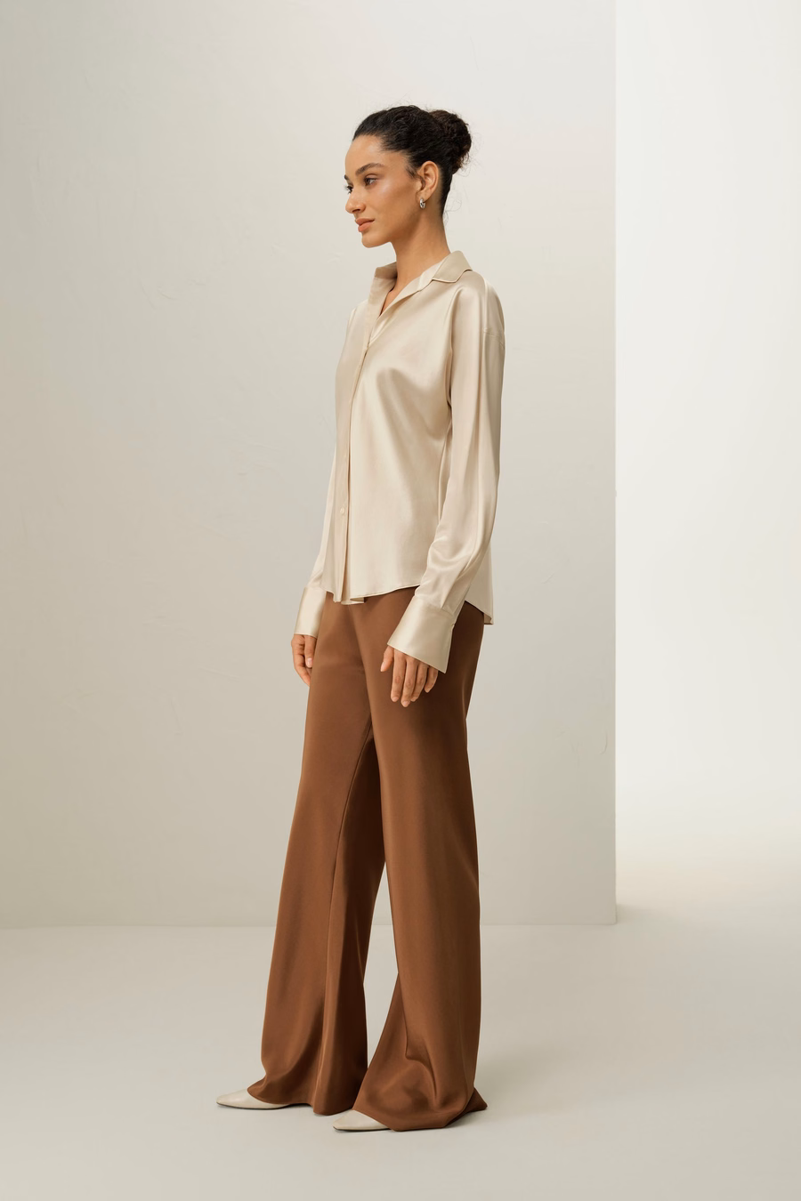 Bias Cut Straight Leg Seidenhose