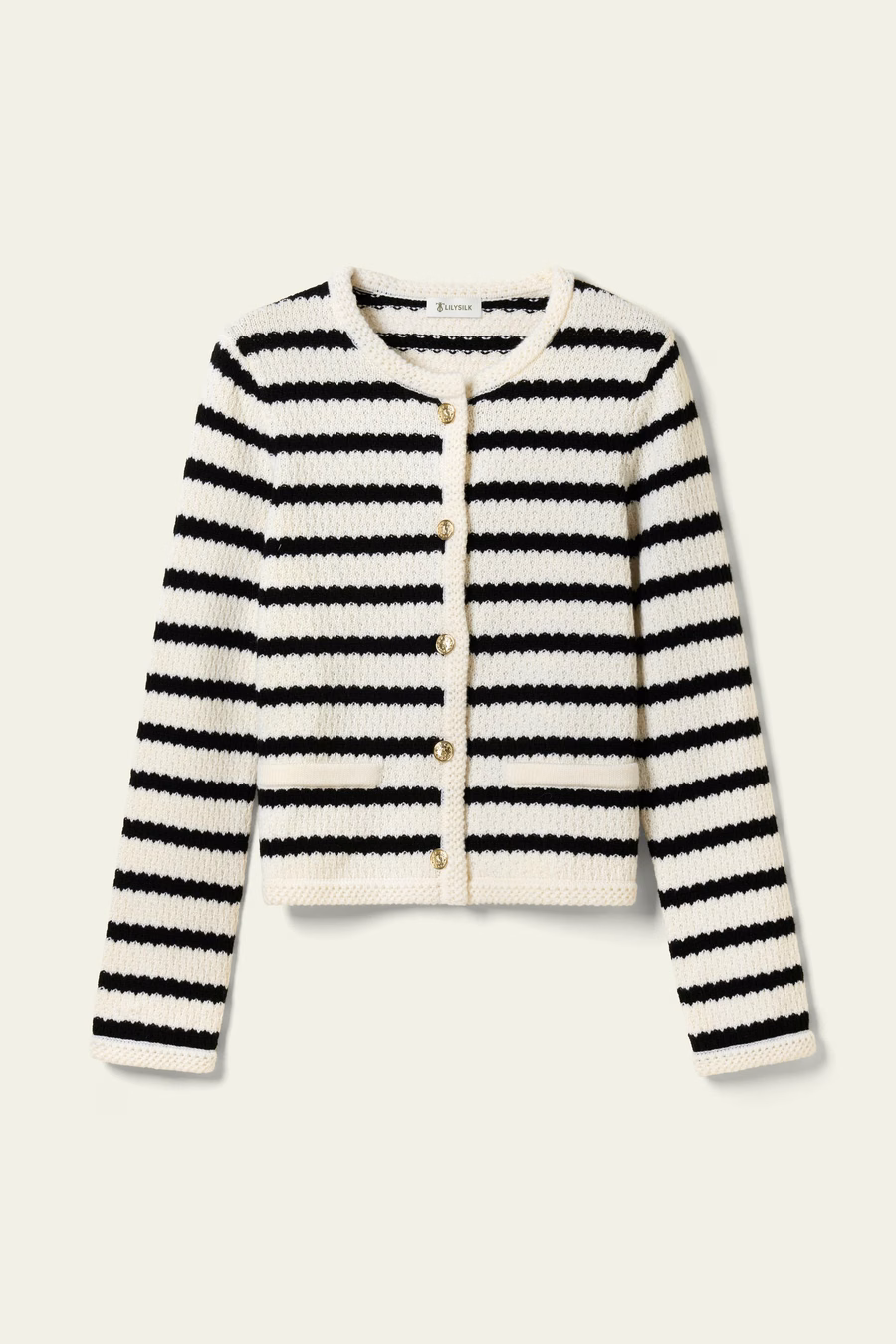 Gestreifter Crochet-Wollcardigan