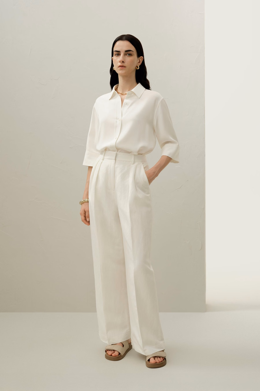 Seiden-Crêpe Relaxed Halbarm-Shirt