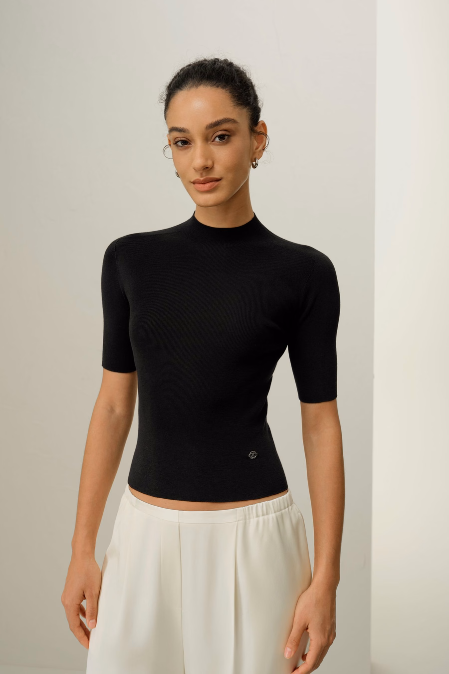 Nahtloses Seiden-Baumwoll Slim-Fit Stricktop