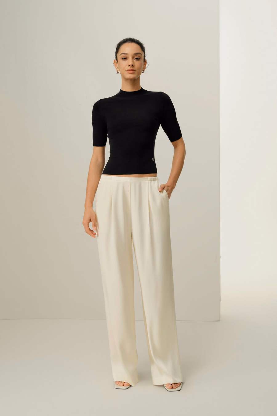 Nahtloses Seiden-Baumwoll Slim-Fit Stricktop