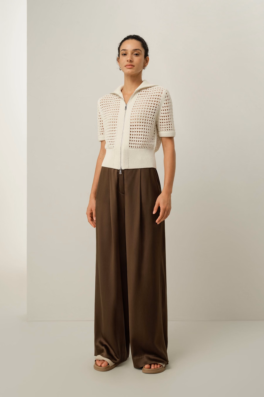 Toscana Pointelle Strick Doppel-Reißverschluss Cardigan