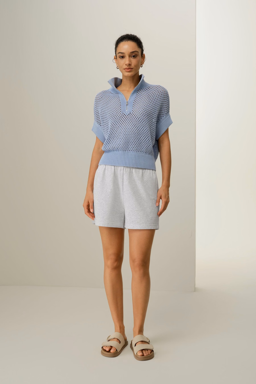 Toscana Pointelle Knit Half-Zip Sweater
