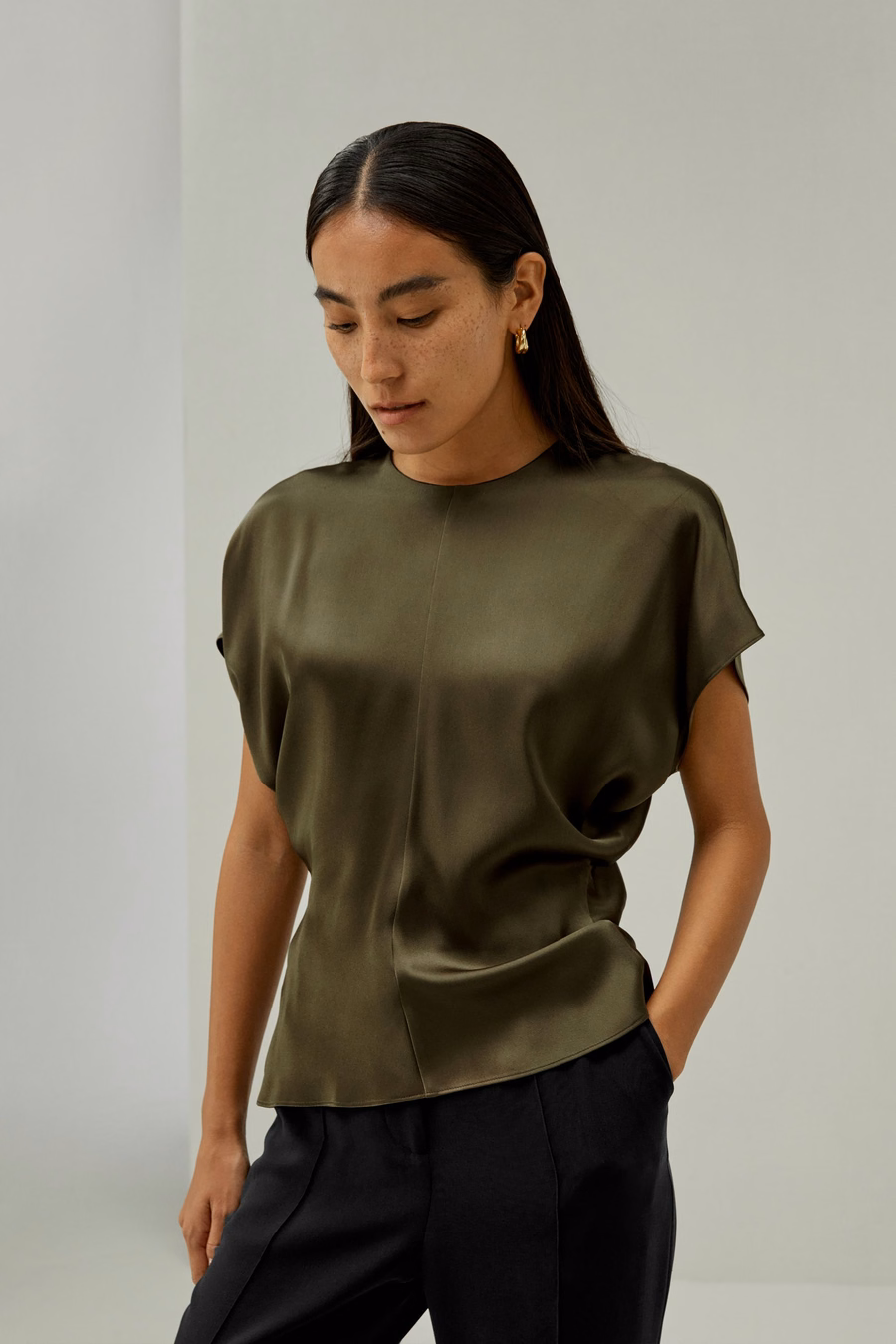 Kurzes Batwing-Ärmel Seiden-Top