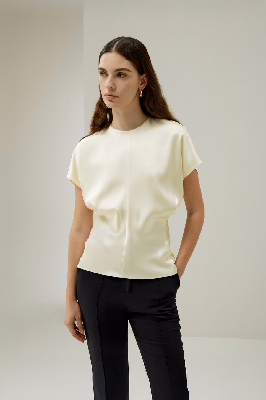 Kurzes Batwing-Ärmel Seiden-Top