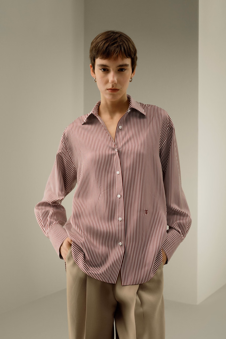 Ancora Rote Oversized Gestreifte Bluse