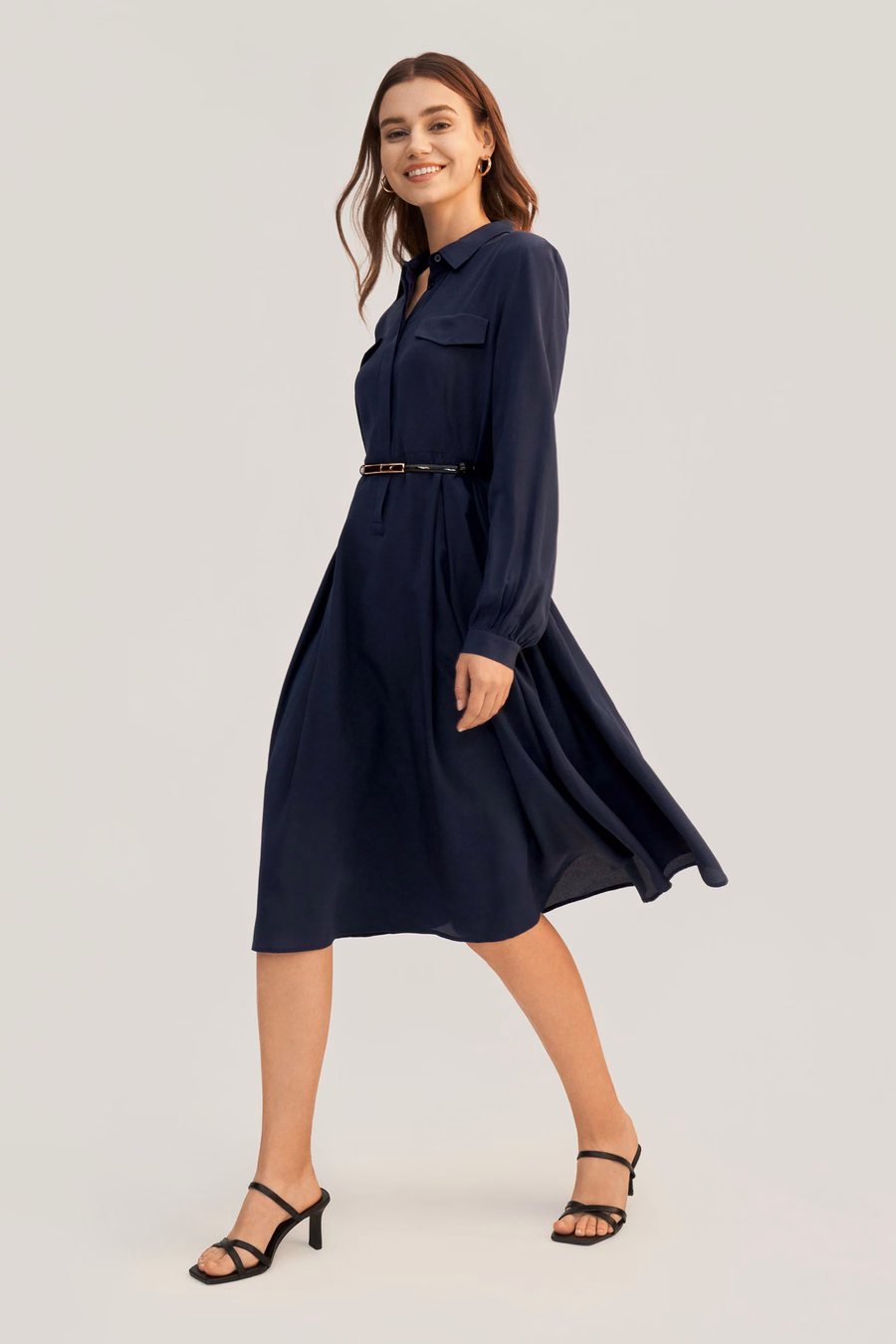 Women's Long Sleeve Retro Graceful Silk Dress