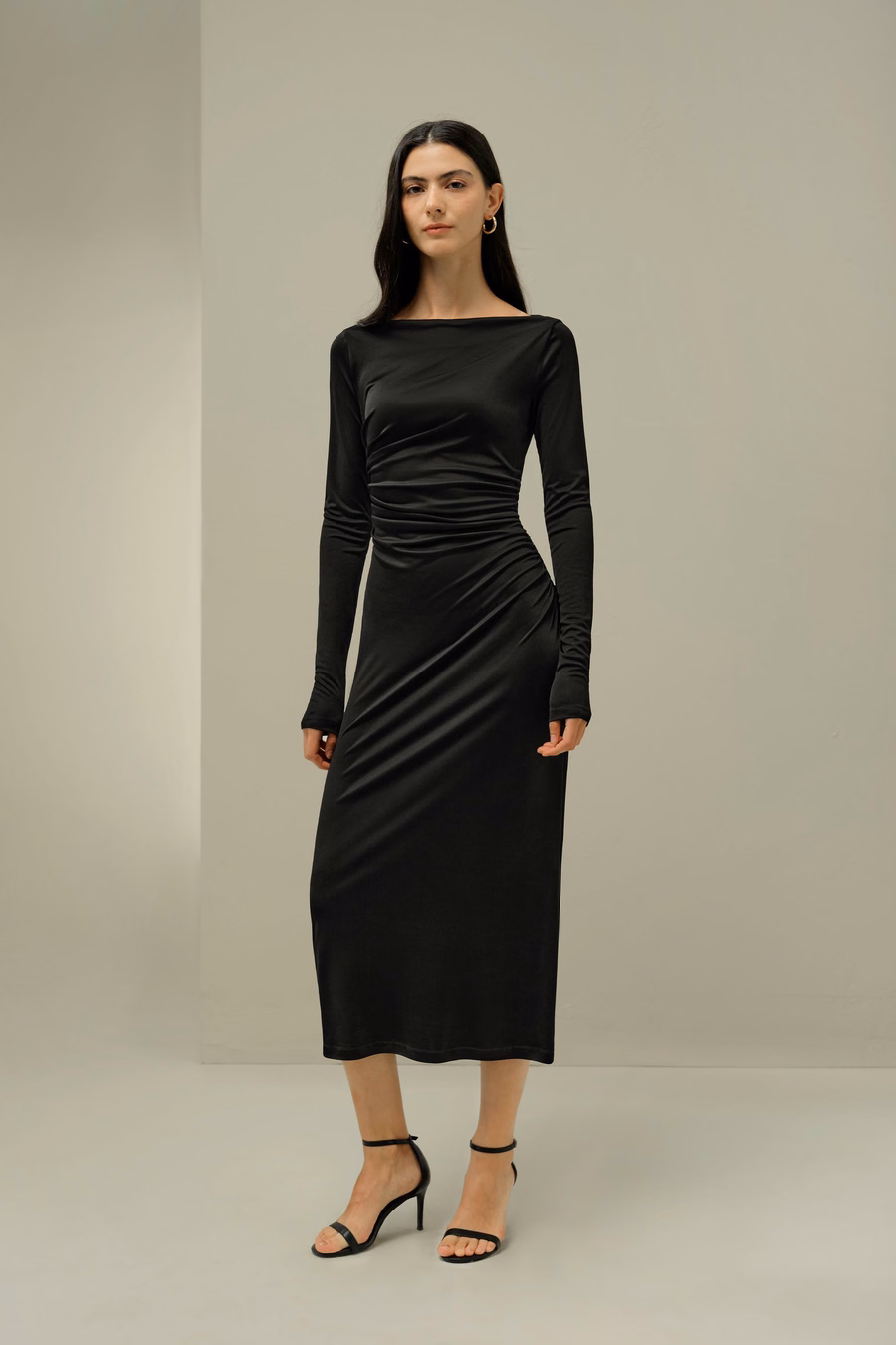 Elegantes Seiden-Jersey-Raffiniertes Midikleid
