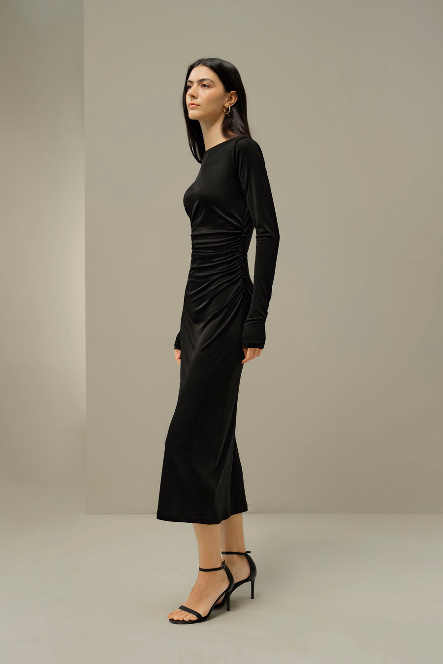 Elegantes Seiden-Jersey-Raffiniertes Midikleid