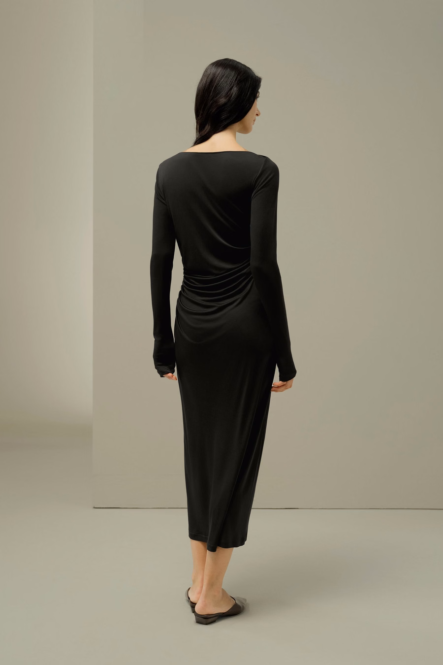 Elegantes Seiden-Jersey-Raffiniertes Midikleid
