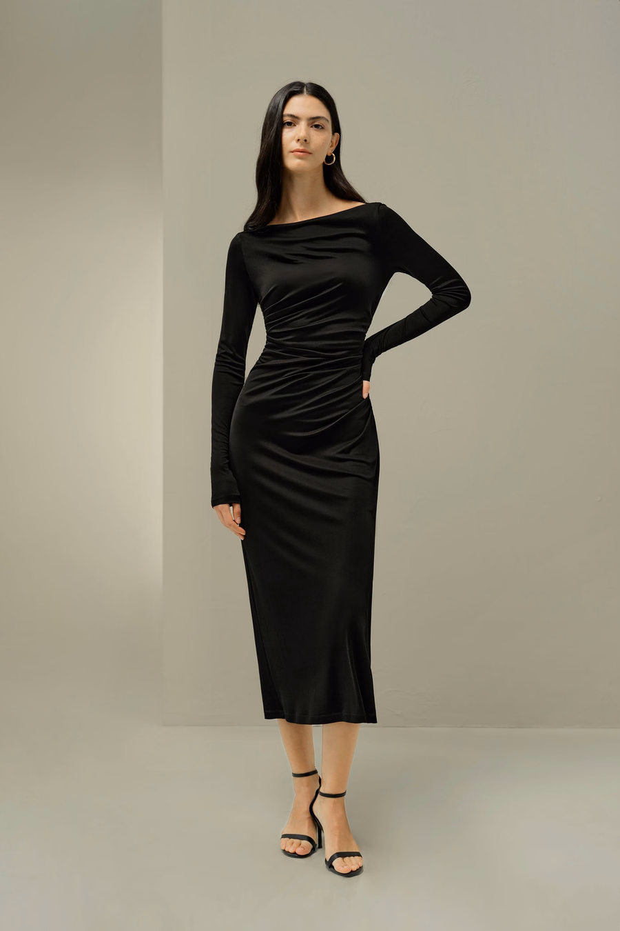 Elegantes Seiden-Jersey-Raffiniertes Midikleid