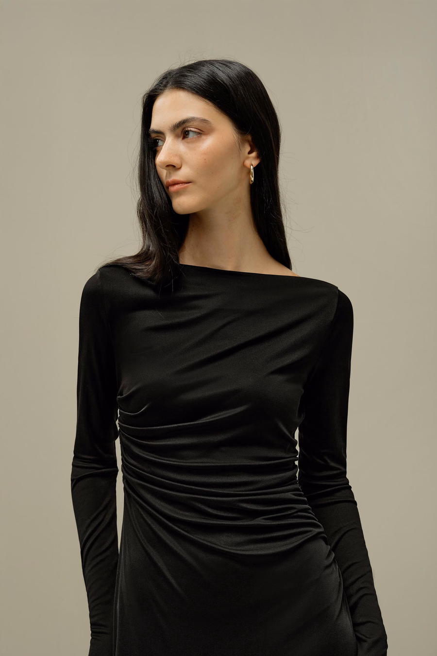 Elegantes Seiden-Jersey-Raffiniertes Midikleid