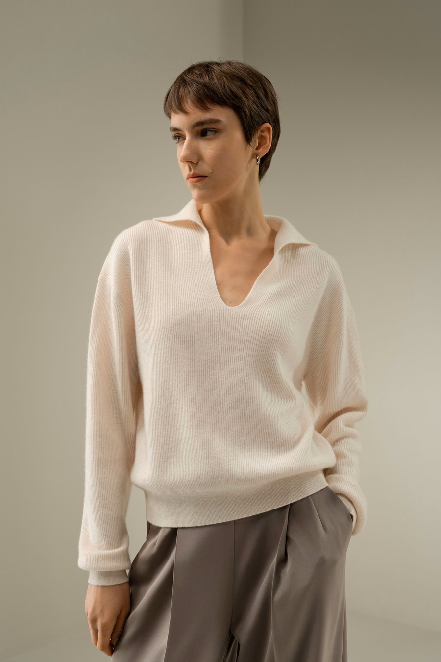 Gestrickter Kaschmir-Polo-Pullover
