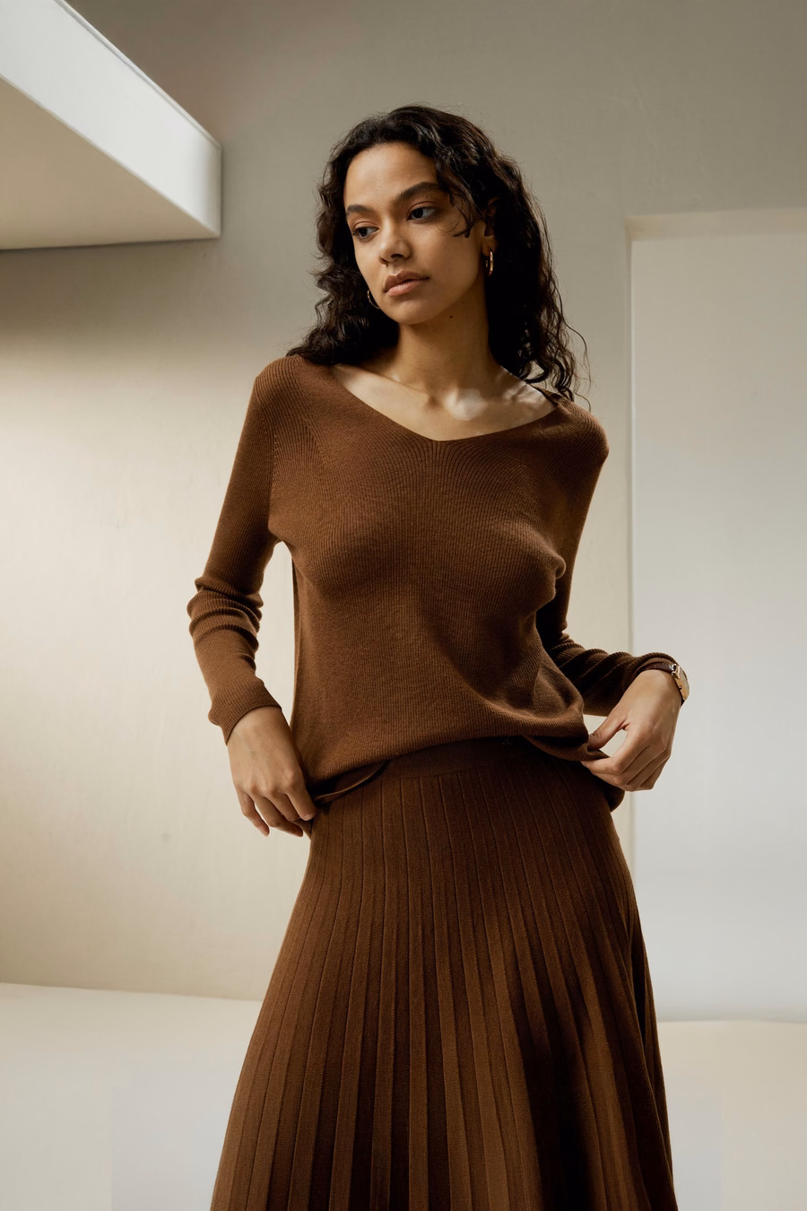 V-Ausschnitt Ultra-feines Merino-Woll-Sweatshirt
