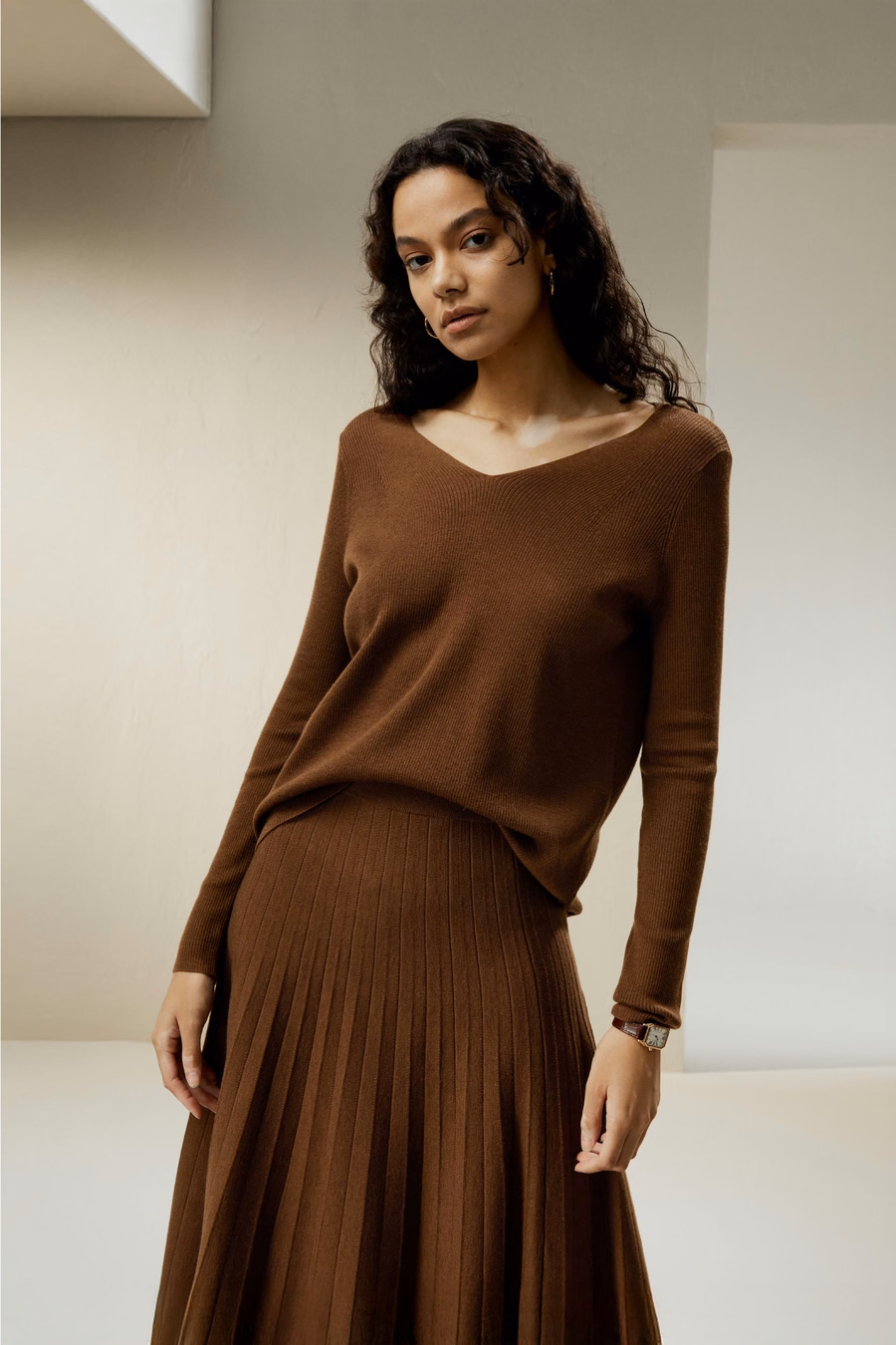 V-Ausschnitt Ultra-feines Merino-Woll-Sweatshirt