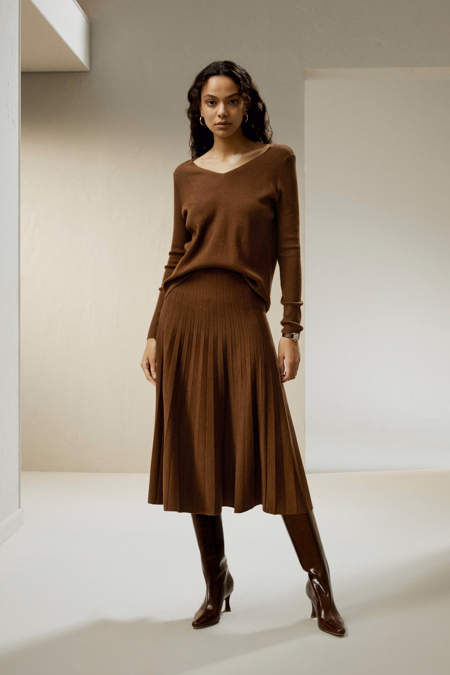 V-Ausschnitt Ultra-feines Merino-Woll-Sweatshirt