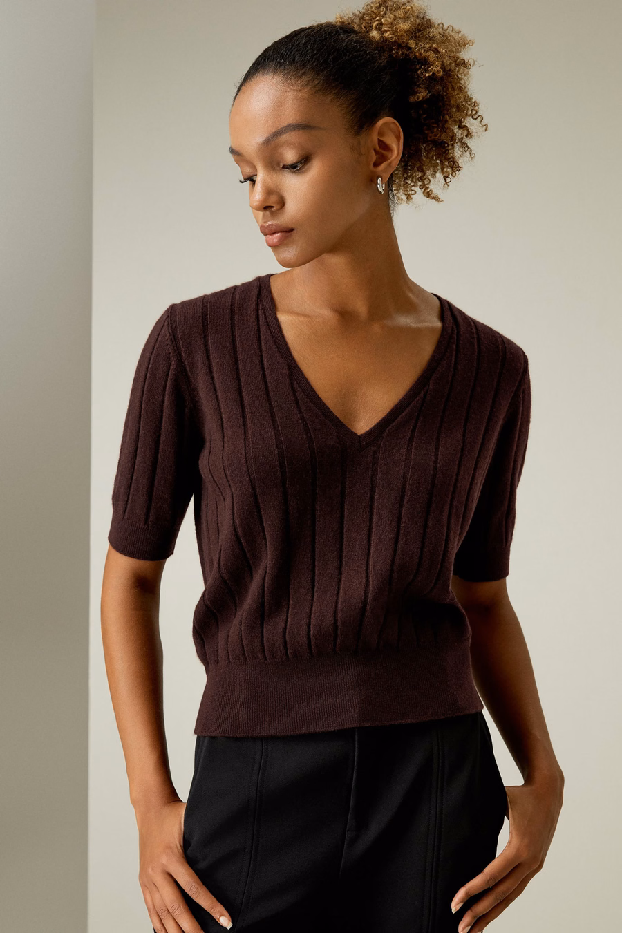 V-Ausschnitt Cashmere T-Shirt