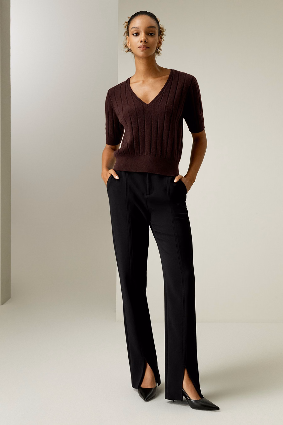 V-Ausschnitt Cashmere T-Shirt