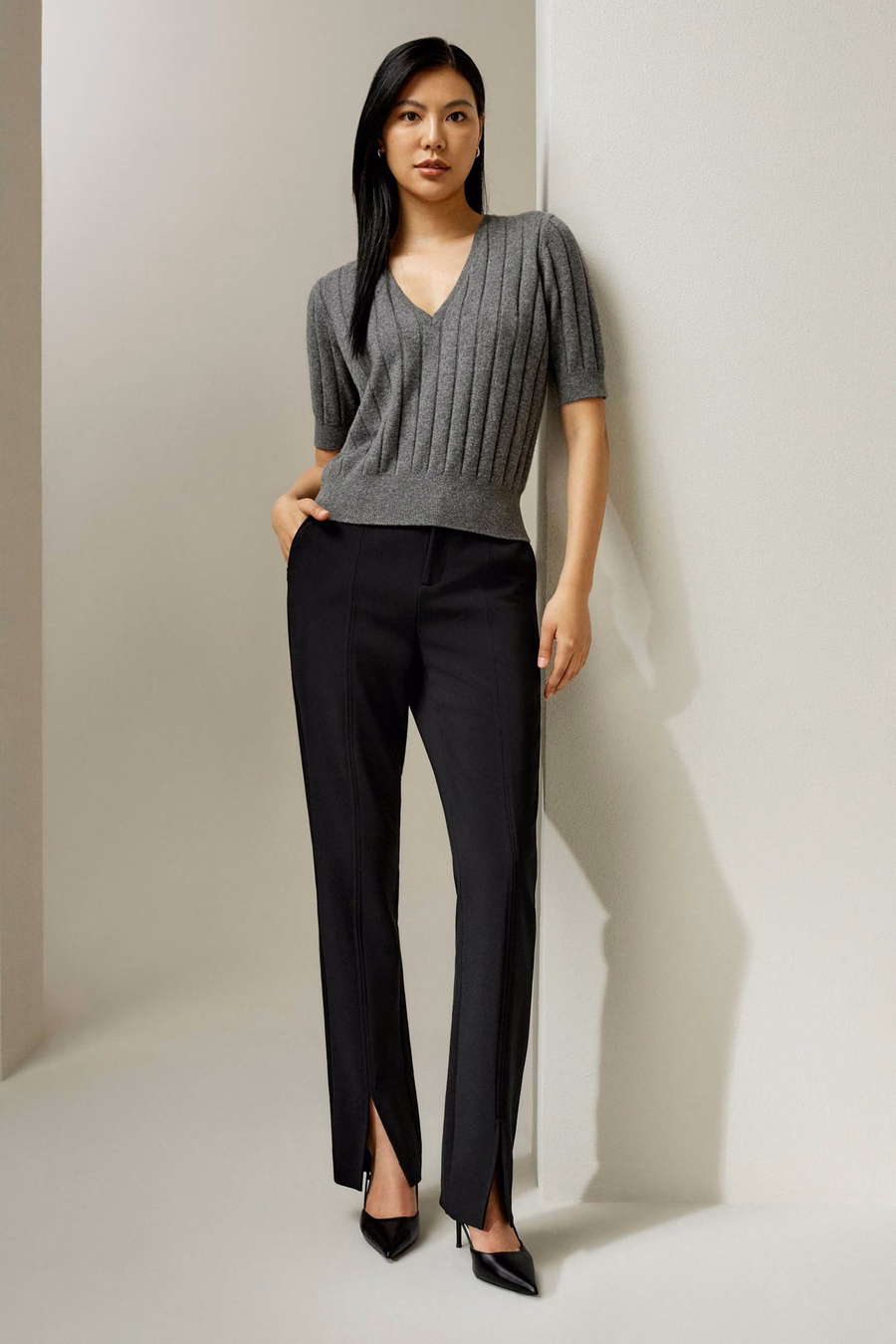 V-Ausschnitt Cashmere T-Shirt