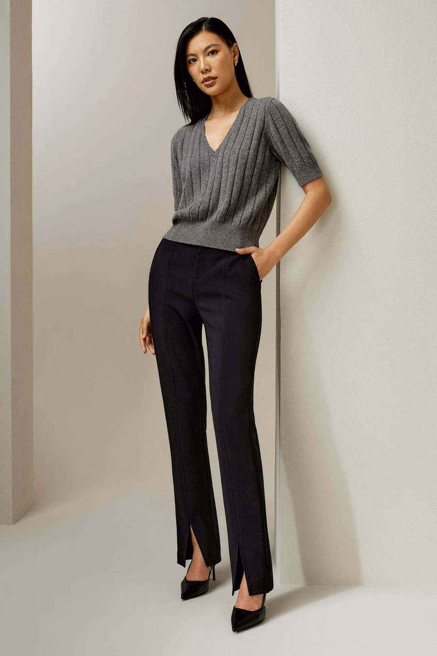 V-Ausschnitt Cashmere T-Shirt