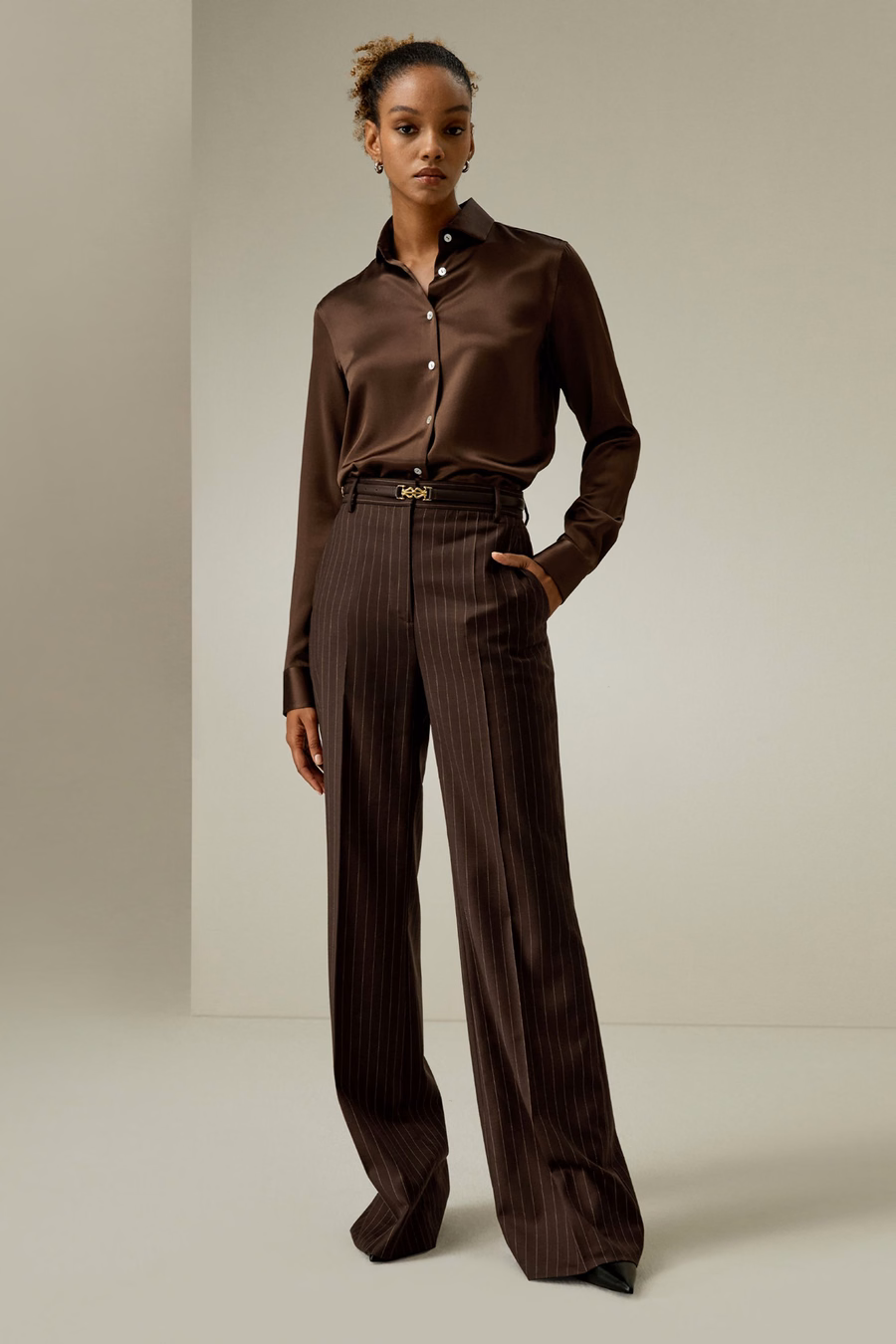Gestreifte High-Rise gerade Hose
