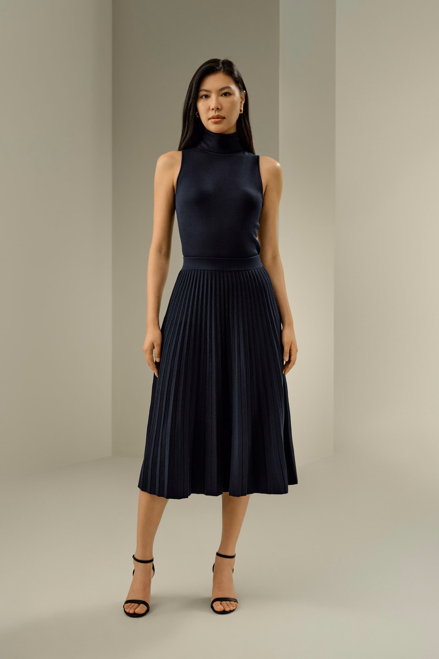 Pleated A-line Merino Wool Skirt