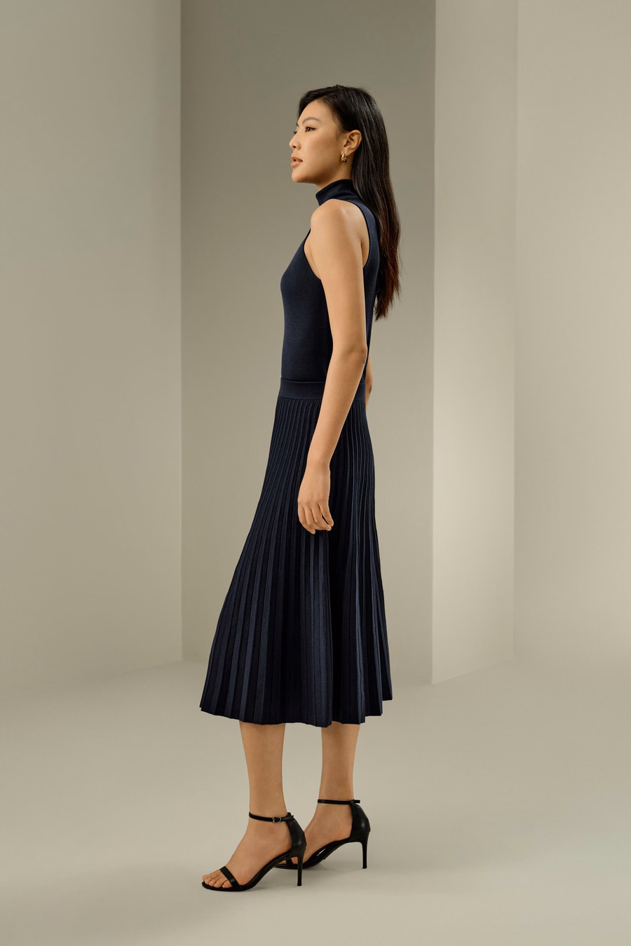 Pleated A-line Merino Wool Skirt