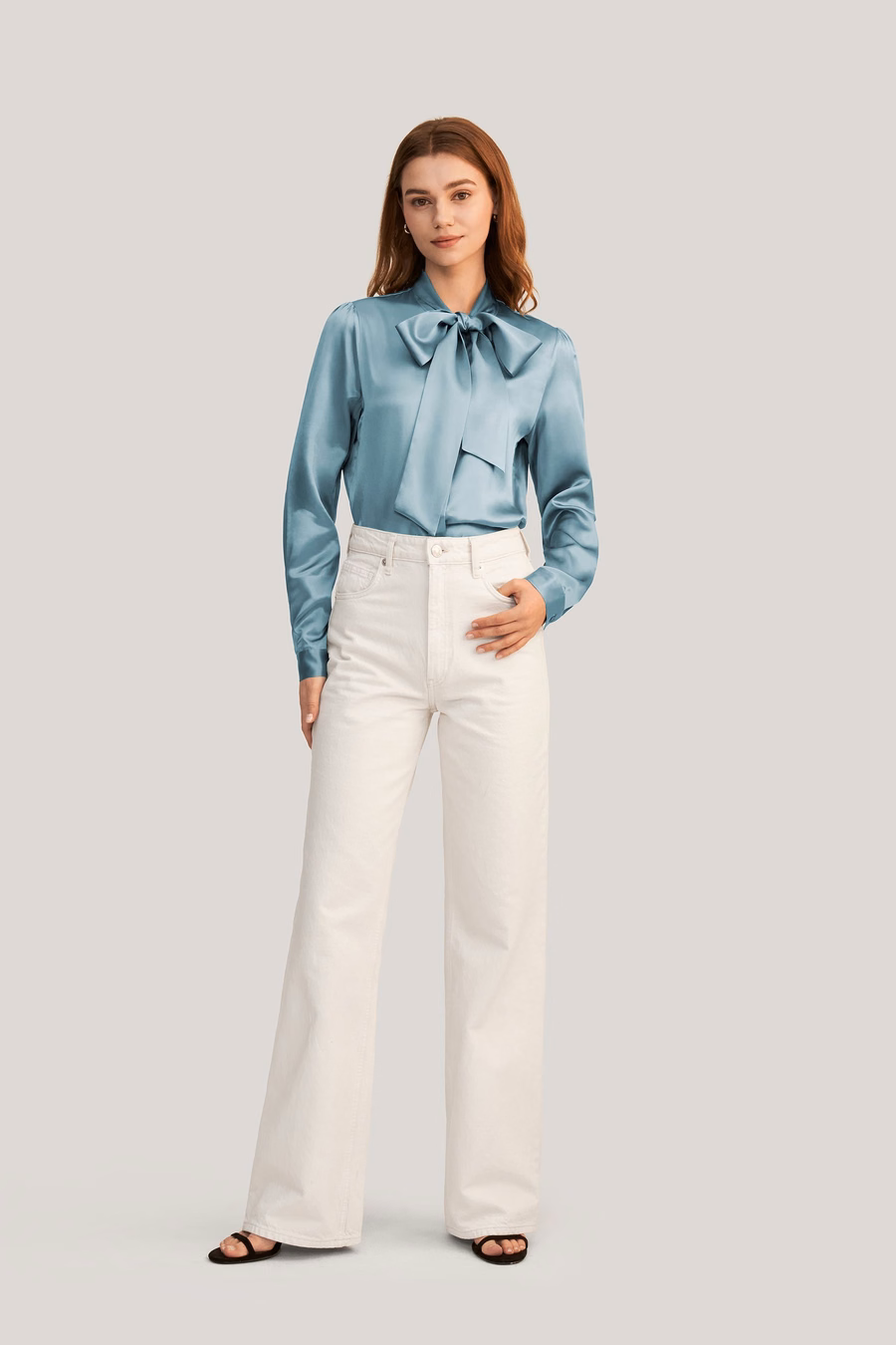 Frauen Fliegenkragen Seidenbluse