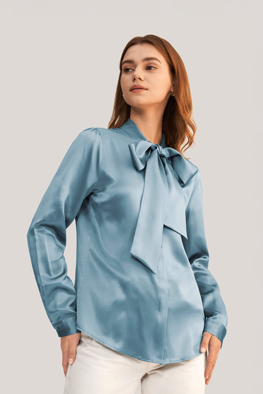 Frauen Fliegenkragen Seidenbluse
